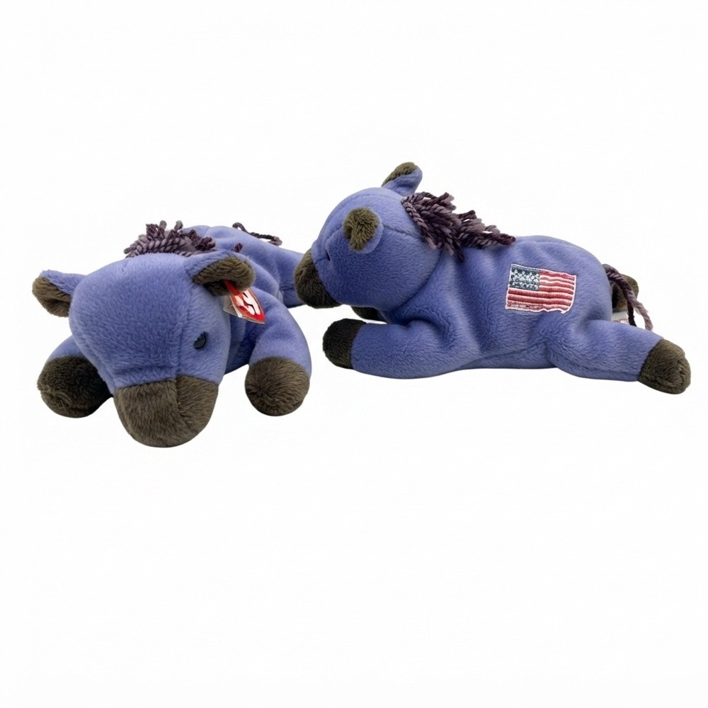 Ty Beanie Baby Lefty the Donkey Plush 1996 American Flag Lot of 2 OS